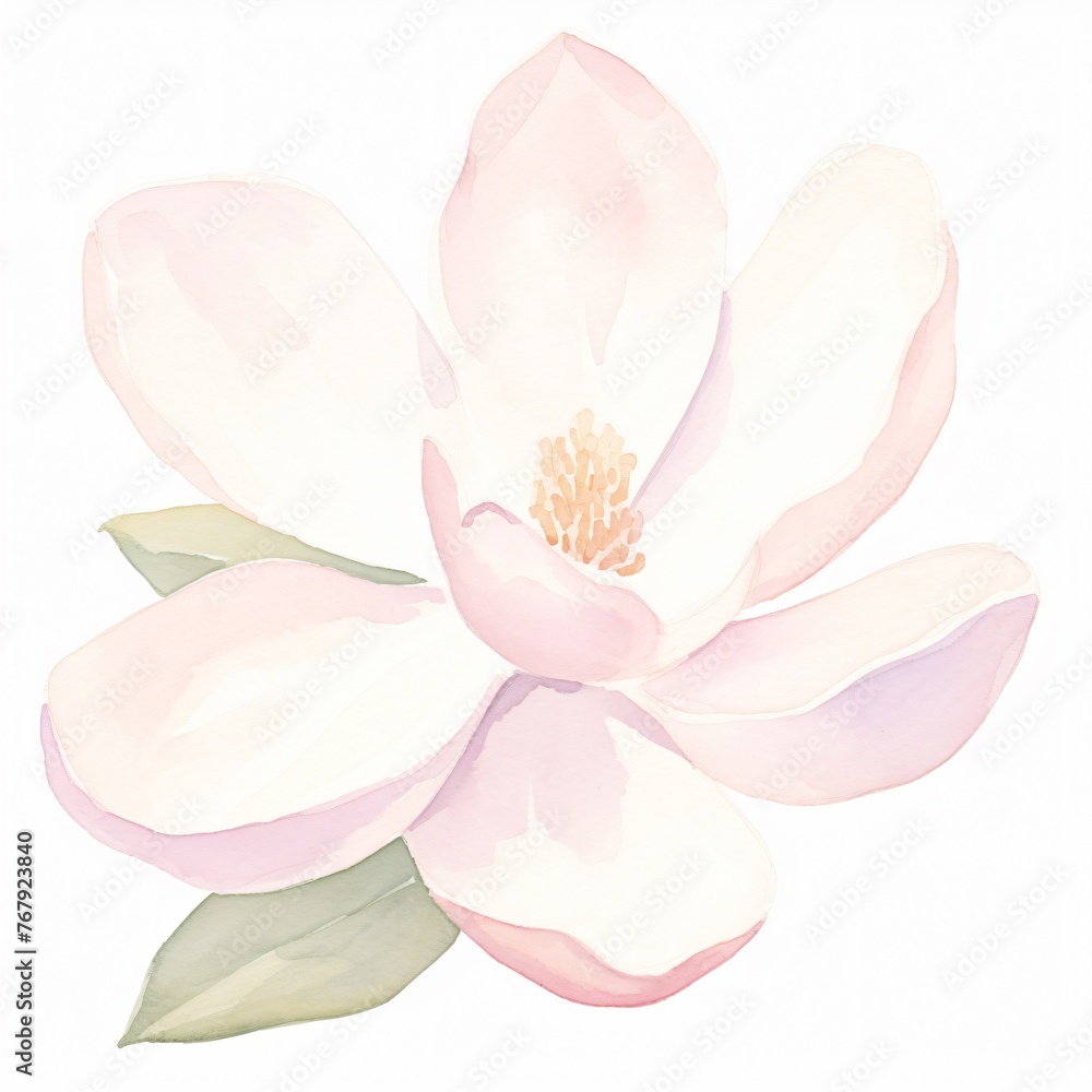 A watercolor magnolia its grand bloom opening wide on a white canvas a testament to natures elegance
