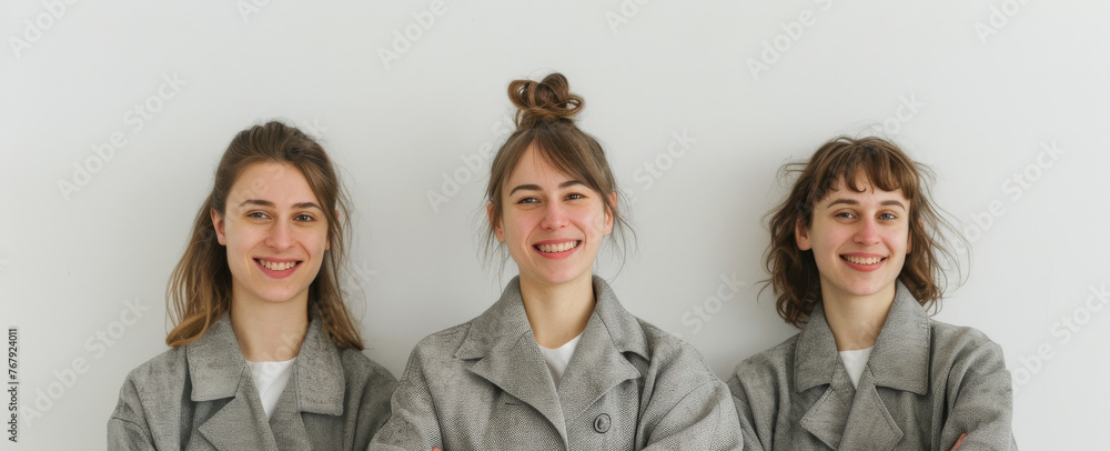 Fototapeta premium A smiling man and woman doctor, both donned in white professor coats, as they pose for a picture against a pristine white background.