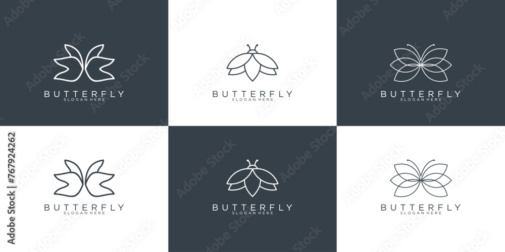 Set of luxury butterfly logo design, business card luxury logo template