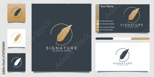 signature logo design with minimalist feather ink logo