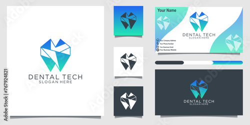 minimalist dental logo template with business card for Dentistry clinic icon symbol, dental tech