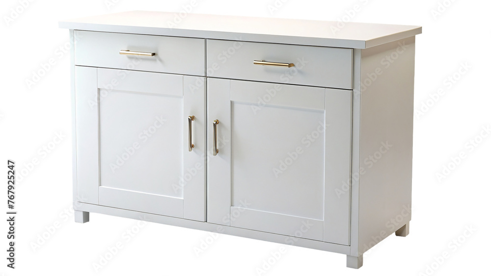 White cabinet with two closed doors and two drawer. isolated on transparent background. White cabinet with two closed doors and two drawer. isolated on transparent background.
