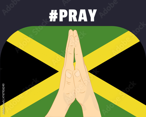 Pray for Jamaica, help or support concept, Jamaica flag with praying hands