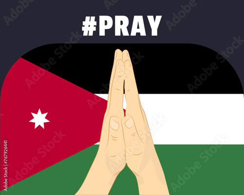 Pray for Jordan, help or support concept, Jordan flag with praying hands