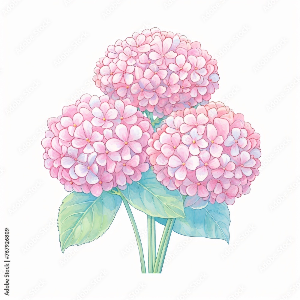 Watercolor hydrangeas their blooms fluffy and dense a splash of pastels against the white evoking nostalgia Watercolor hydrangeas their blooms fluffy and dense a splash of pastels against the white evoking nostalgia