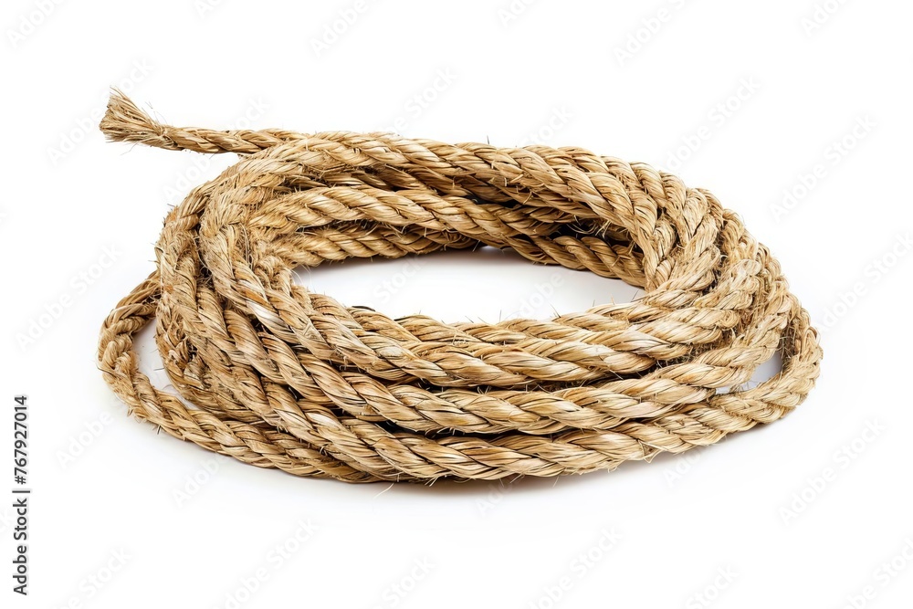Curled rope isolated on white background, nautical or western lasso loop Curled rope isolated on white background, nautical or western lasso loop