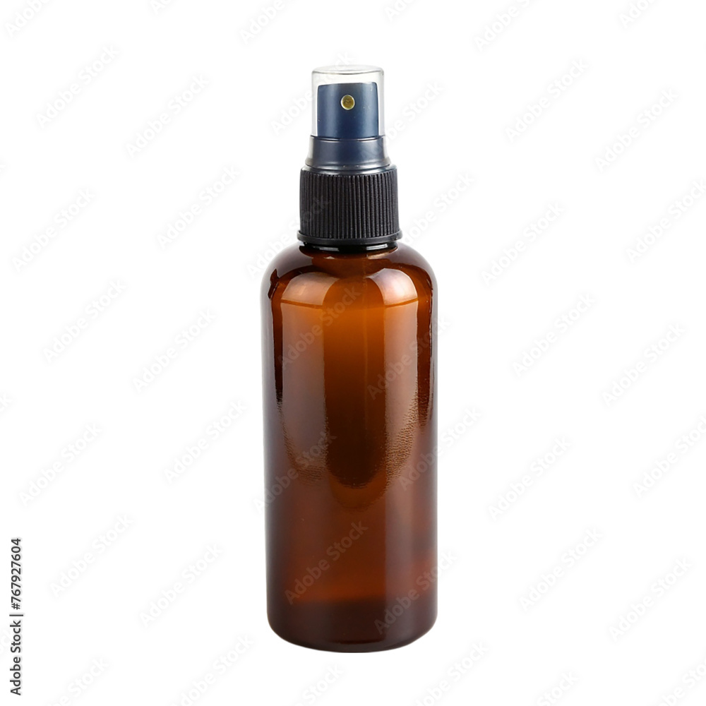 Dark brown glass bottle with a dropper isolated on transparent background.