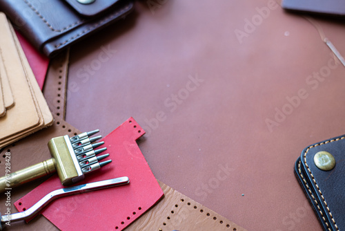 Genuine leather wallet handmade working cowhide craftmanship object