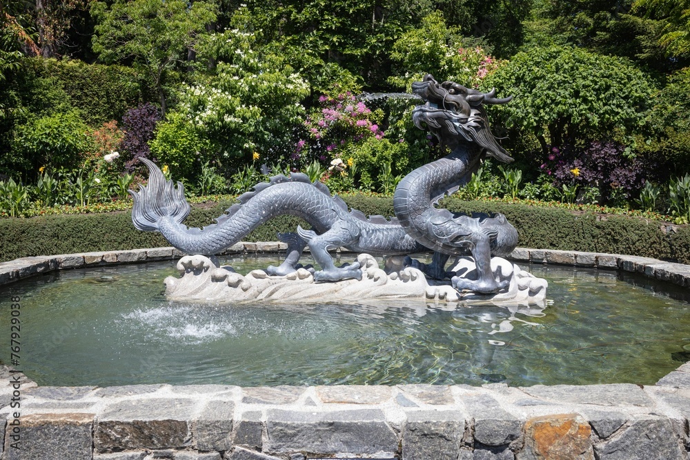 Beautiful Dragon Fountain in Butchart Gardens of Victoria, British Columbia