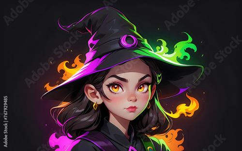 Enigmatic Witch Portrait with Mystical Flames.
Captivating witch portrait infused with magic, ideal for fantasy artwork and profiles. photo