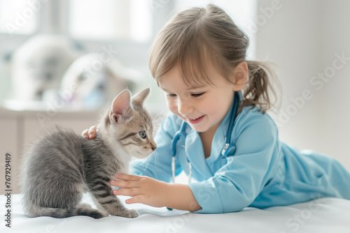 Photo of Baby veterinarian, grooming a pet
