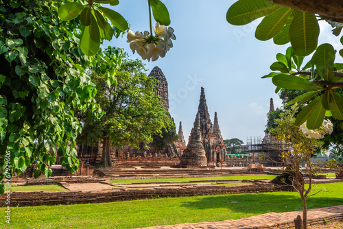 Wat Chaiwatthanaram The Ayutthaya Historical Park is a popular place for tourists to come and visit wearing traditional Thai costumes.