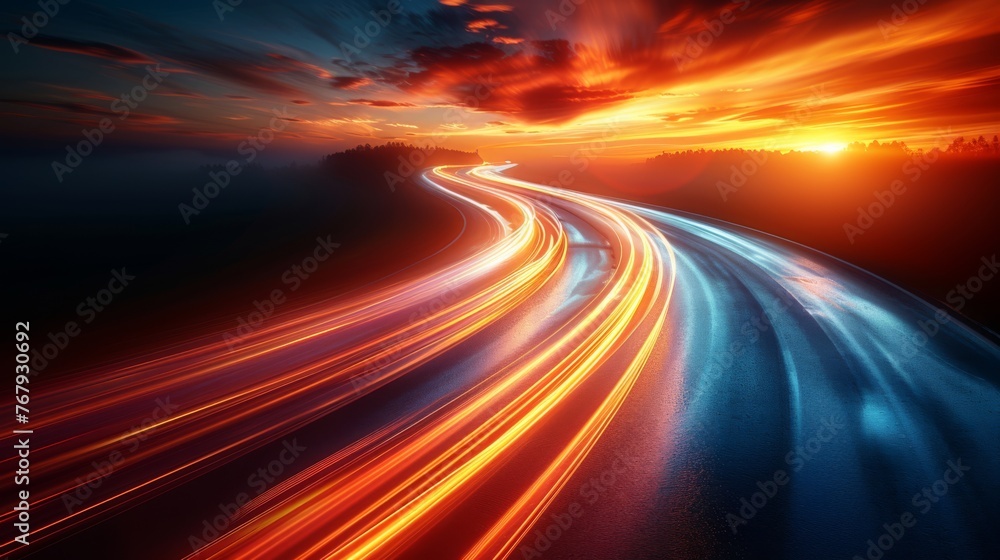 Colorful light trails with motion effect. Car high speed light lines Colorful light trails with motion effect. Car high speed light lines