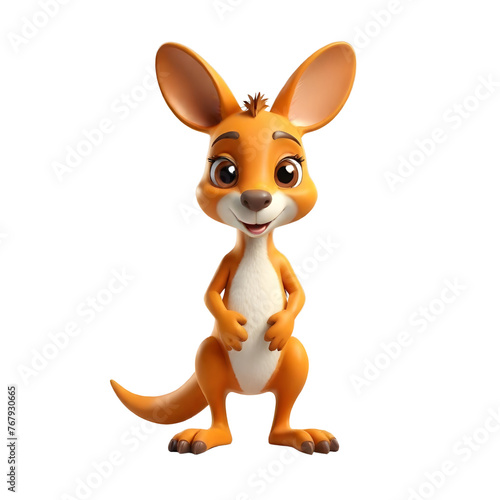 3d rendering of cartoon kangaroo  on Isolated transparent background png. generated with AI
