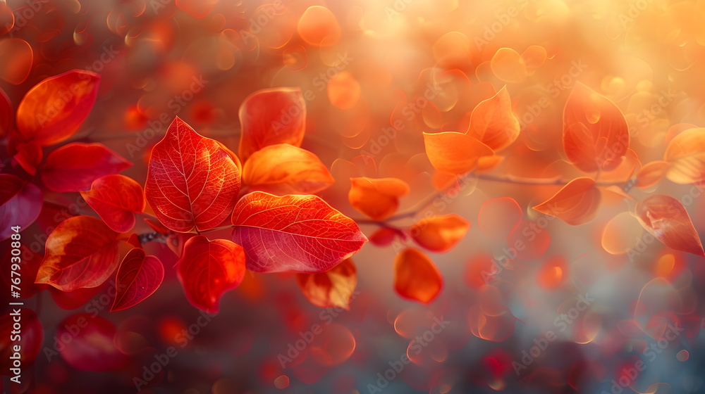 Vibrant Autumn Leaves Backdrop bathed in Bokeh Lights and Warm Sunlight