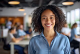 African American Woman smiling in Office Space