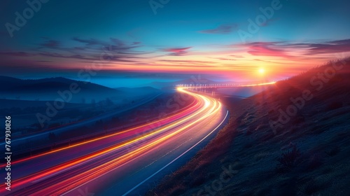 Colorful light trails with motion effect. Car high speed light lines
