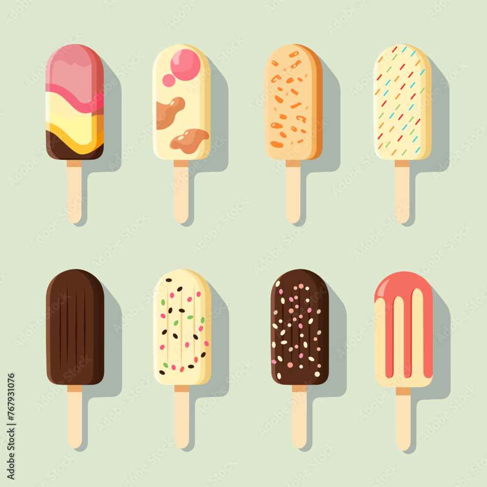 Ice cream different flavors, vector illustration in flat style Ice cream different flavors, vector illustration in flat style