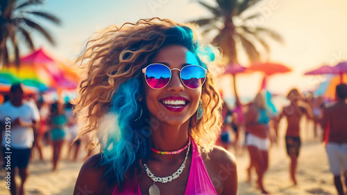 Photo real for A vibrant beach party with live music and dancing in Summer event theme ,Full depth of field, clean bright tone, high quality ,include copy space, No noise, creative idea © Gohgah