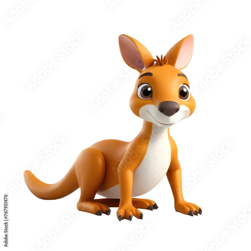 3d rendering of cartoon kangaroo  on Isolated transparent background png. generated with AI