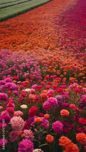 Photo real for Aerial view of a vibrant flower field in full bloom in Summer event theme ,Full depth of field, clean bright tone, high quality ,include copy space, No noise, creative idea