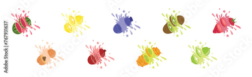Fruits Cut In The Air Splashing The Juice Vector Set