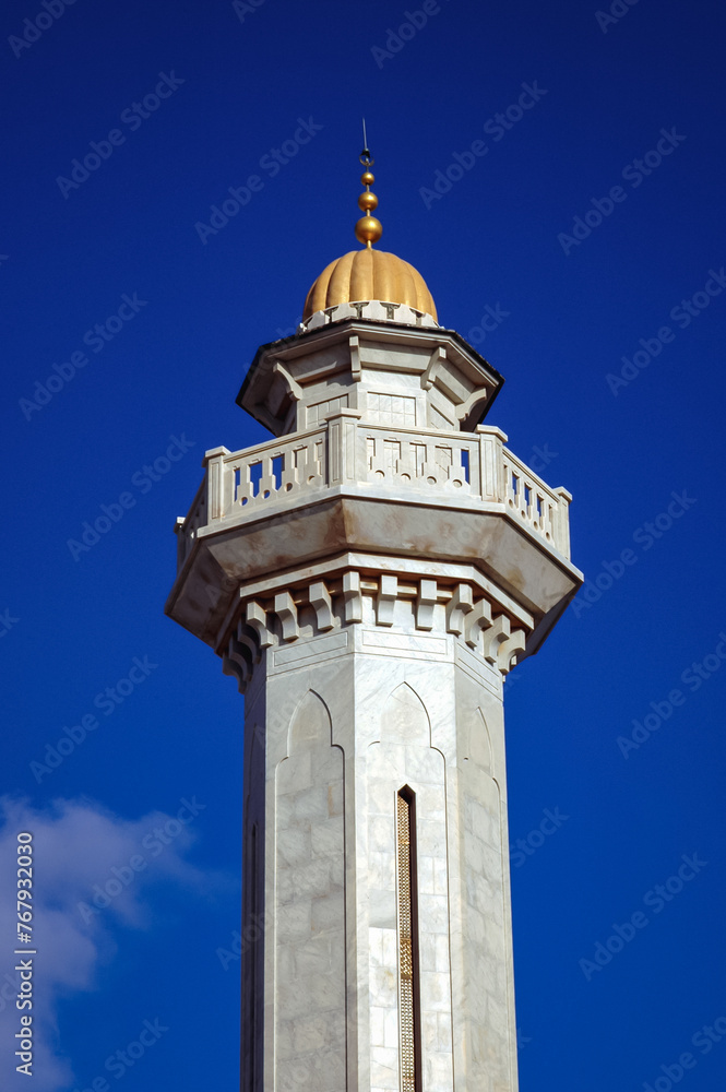 One of the minarets of Mausoleum of Habib Bourguiba in Monastir coastal city, Sahel area, Tunisia