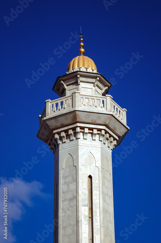 One of the minarets of Mausoleum of Habib Bourguiba in Monastir coastal city, Sahel area, Tunisia