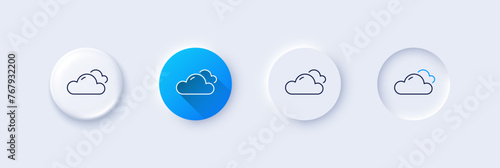 Cloudy weather line icon. Neumorphic, Blue gradient, 3d pin buttons. Clouds sign. Sky symbol. Line icons. Neumorphic buttons with outline signs. Vector