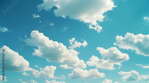 Ethereal cloudscape: cumulus clouds in a bright blue sky