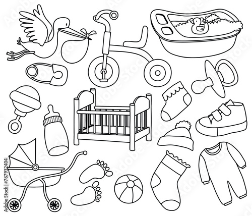 Newborn infant themed cute doodle set.
