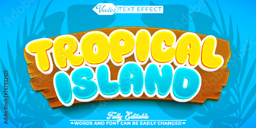 Cartoon Colorful Tropical Island Vector Editable Text Effect Template
