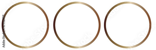 Round shiny frames with glowing effects. Set of three gold, silver and rose gold round frames with shadows on transparent background. Vector illustration