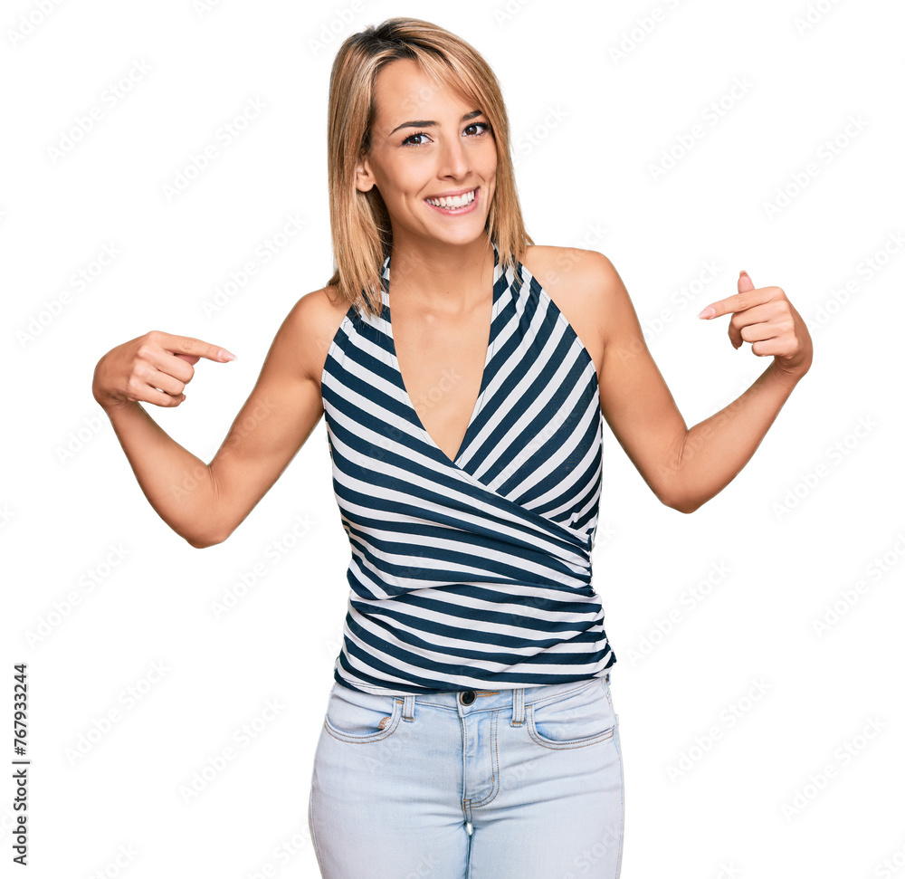 Beautiful blonde woman wearing casual clothes looking confident with smile on face, pointing oneself with fingers proud and happy. Beautiful blonde woman wearing casual clothes looking confident with smile on face, pointing oneself with fingers proud and happy.