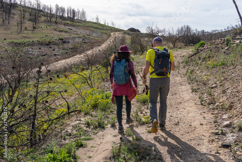 Hikers Walking Together on a Country Trail