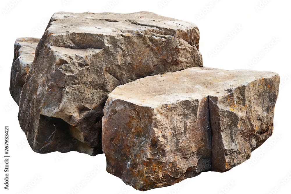 Large square stone rocks isolated on white background, natural texture, digital illustration Large square stone rocks isolated on white background, natural texture, digital illustration