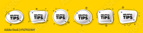 Helpful tips tag. Speech bubble 3d icons set. Education faq sign. Help assistance symbol. Helpful tips chat talk message. Speech bubble banners with comma. Text balloons. Vector
