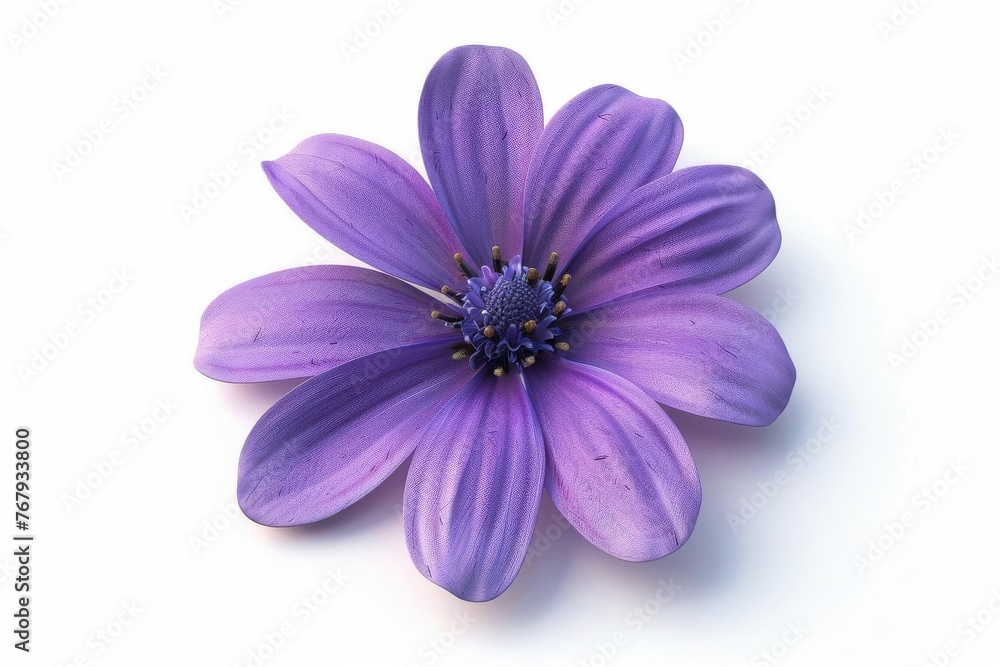 Enchanting purple flower closeup isolated on white background, 3D render Enchanting purple flower closeup isolated on white background, 3D render