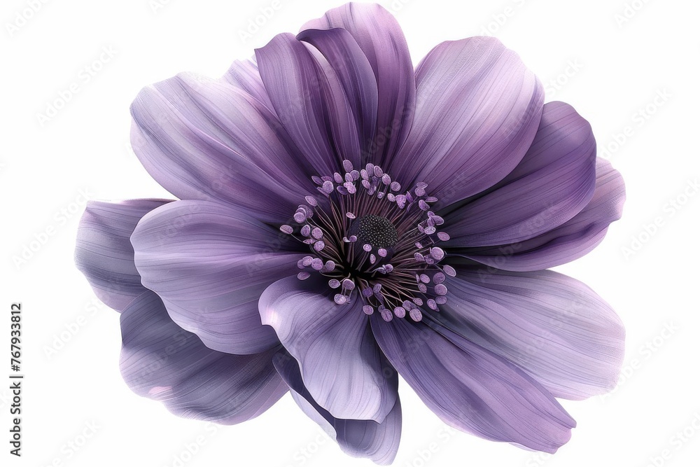 Enchanting purple flower closeup isolated on white background, 3D render Enchanting purple flower closeup isolated on white background, 3D render