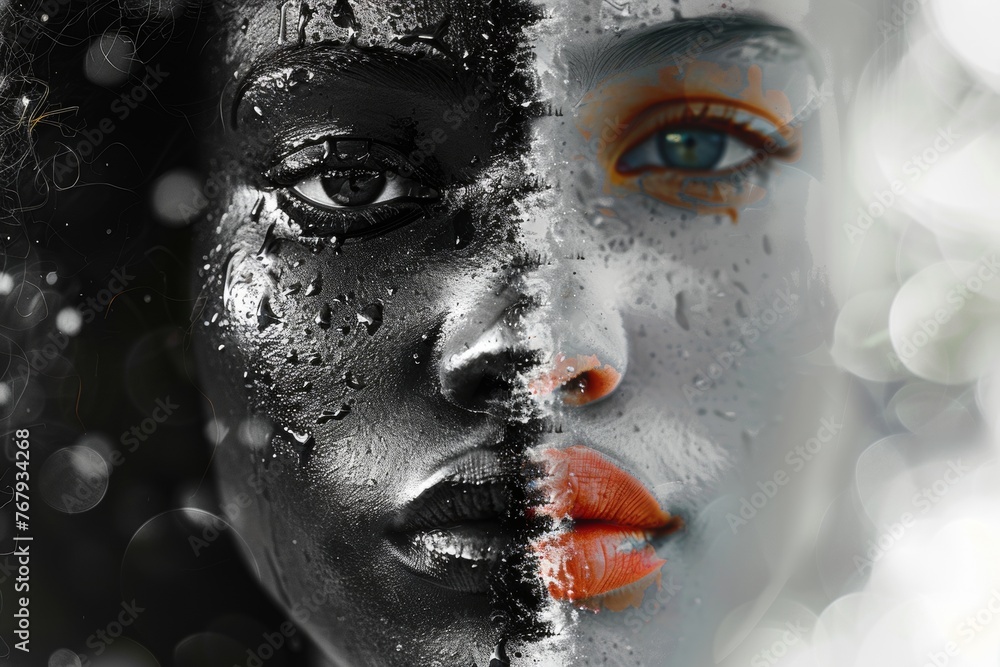 Black and White Woman Art Background - The Battle between Dark and Light in Girl Illustration Form created with Generative AI Technology