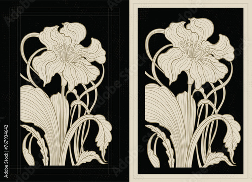 Art nouveau style lily flower plant motif template. 1920-1930 years vintage art deco design. Symbol motif design.