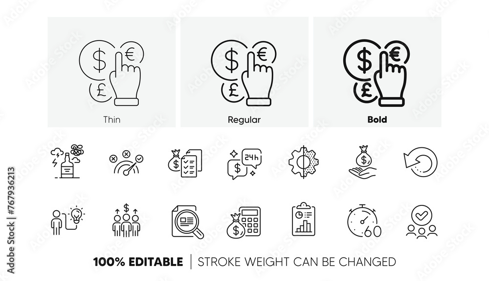 Timer, Consulting and Check article line icons. Pack of Business idea, Meeting, Transform icon. Alcohol addiction, Income money, Money currency pictogram. Recovery data, Approved group, Report. Vector Timer, Consulting and Check article line icons. Pack of Business idea, Meeting, Transform icon. Alcohol addiction, Income money, Money currency pictogram. Recovery data, Approved group, Report. Vector