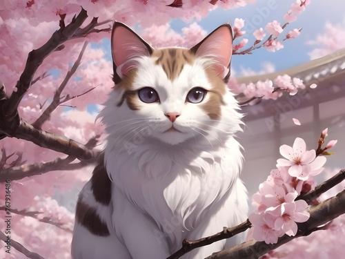 cherry blossom anime cat © zuleyka123