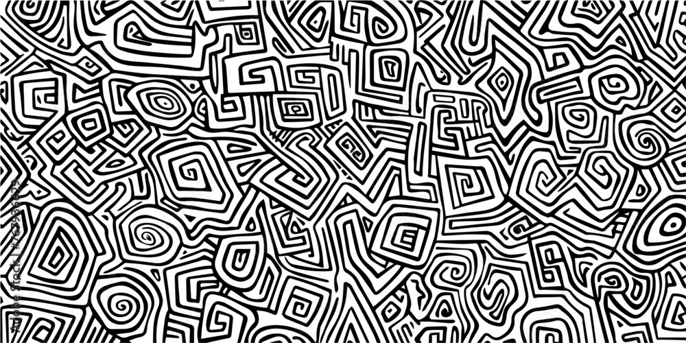 scattered geometric line shapes in black vector on white background