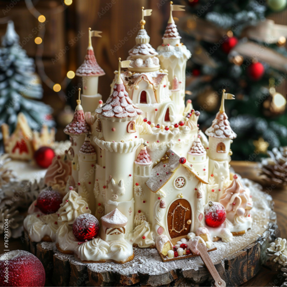 cute castle maded by milk with festive decoration 