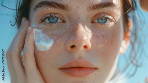 Close-Up of Womans Face With Cream