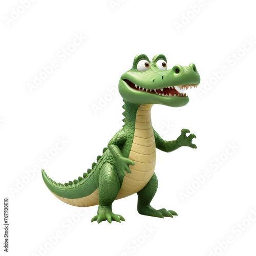 3d rendering of cartoon crocodile on Isolated transparent background png. generated with AI