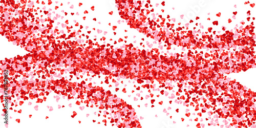 Paper cut rosy heart shapes explosion vector background. Festive decorative elements. Postcard