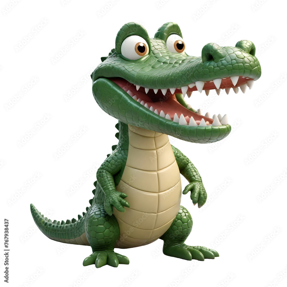 Fototapeta premium 3d rendering of cartoon crocodile on Isolated transparent background png. generated with AI