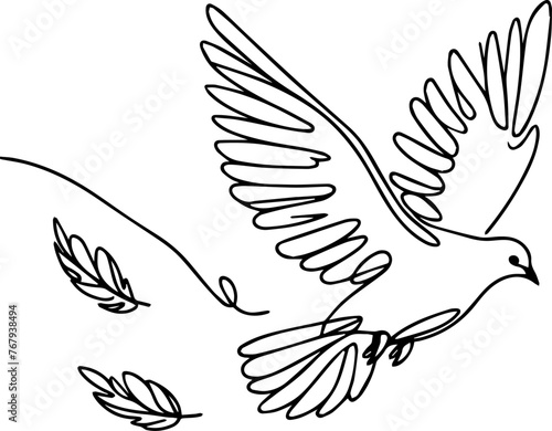 peace dove hand-drawn thin line vector illustration silhouette laser cutting black and white shape